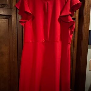Riley & Rae Vibrant Red Midi Dress with Ruffle Sleeves